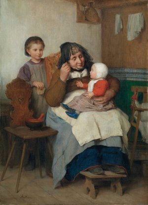 Grandmother Spooning The Soup To Her Grandchild by Albert Anker Oil Painting
