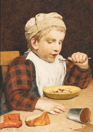 Knabe Mit Mutze Beim Essen by Albert Anker Oil Painting