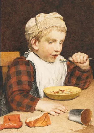 Knabe Mit Mutze Beim Essen Oil painting by Albert Anker