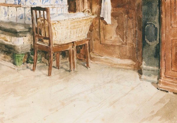 Main Product Photo of Living Room Corner With Laundry Basket Painting by Albert Anker