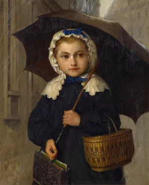 Louise Anker With An Umbrella by Albert Anker Oil Painting