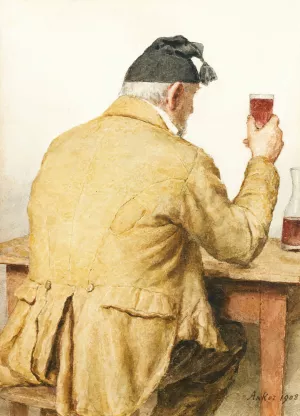 Old Man Sitting At Table, Shown From Behind by Albert Anker Oil Painting