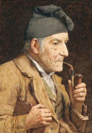 Old Man Smoking His Pipe by Albert Anker Oil Painting