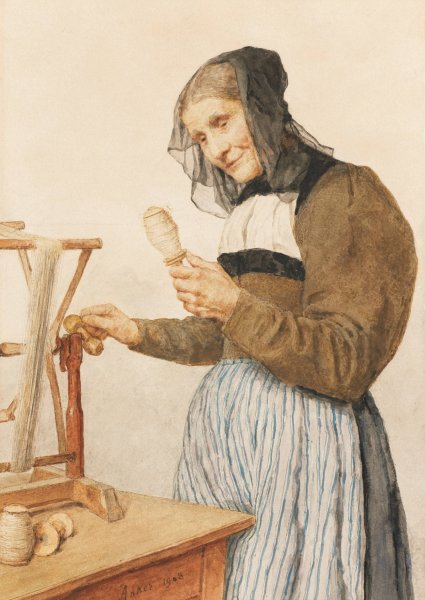 Main Product Photo of Old Woman With Spindle  Painting by Albert Anker