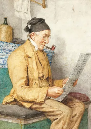 Reading Farmer Sitting By The Tiled Stove by Albert Anker Oil Painting