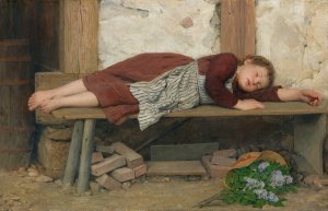Sleeping Girl On A Wooden Bench by Albert Anker Oil Painting