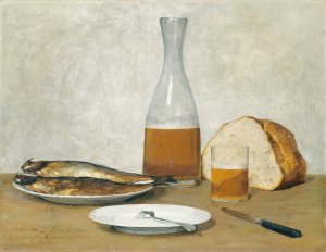 Still Life; Herrings by Albert Anker Oil Painting