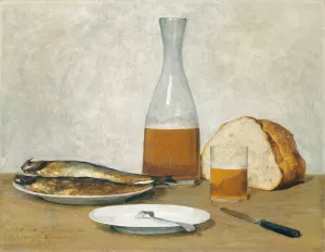 Still Life; Herrings by Albert Anker Oil Painting