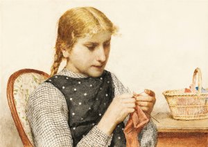 Strickendes Madchen by Albert Anker Oil Painting