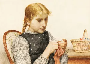 Strickendes Madchen by Albert Anker Oil Painting