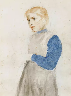 Study Of A Standing Girl by Albert Anker Oil Painting