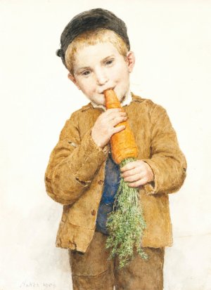 The Little Boy With The Big Carrot by Albert Anker Oil Painting