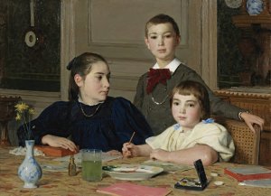 The Zaeslin Siblings by Albert Anker Oil Painting