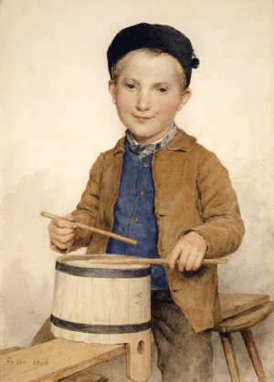 Trommelnder Knabe by Albert Anker Oil Painting