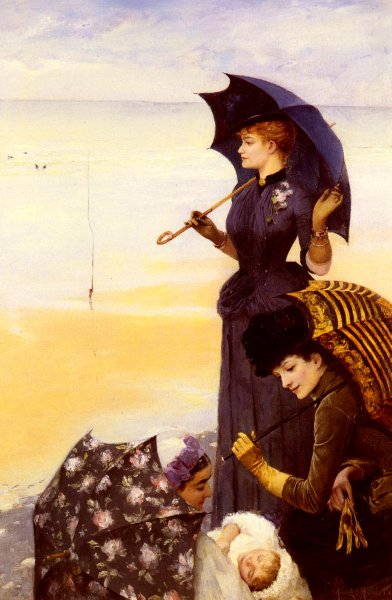 Sur La Plage, Le Treport by Albert Aublet - Hand-Painted Oil Painting Reproduction