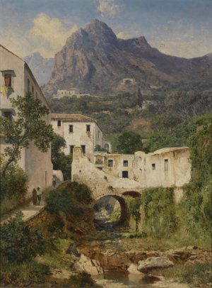 Muhltal bei Amalfi by Albert August Zimmermann Oil Painting