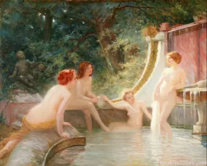 Bathers in a Fountain by Albert-Auguste Fourie Oil Painting