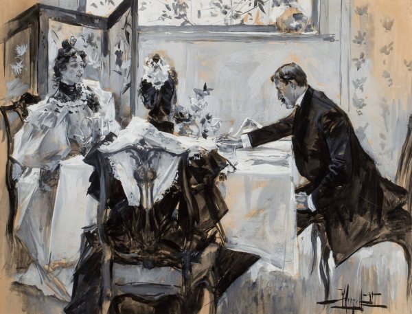 Main Product Photo of Man and Woman Dining  Painting by Albert Beck Wenzell