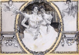 Two Women and Cupid by Albert Beck Wenzell Oil Painting