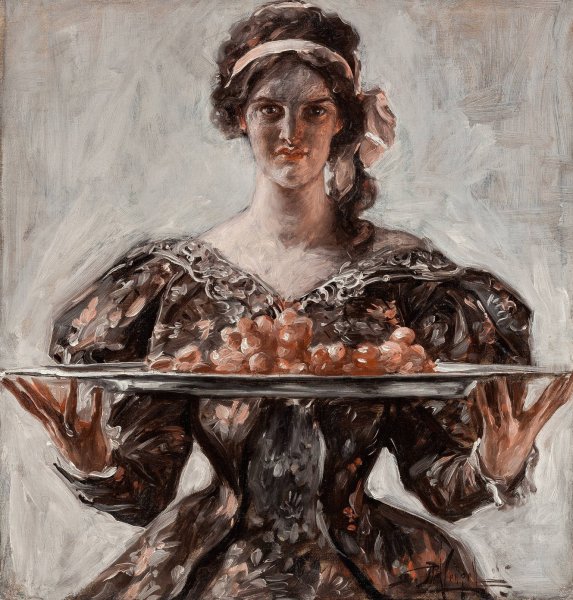Main Product Photo of Woman Presenting Holiday Platter  Painting by Albert Beck Wenzell