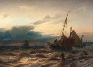 Storm off the Dutch Coast. Scene from Scheveningen by Albert Berg Oil Painting