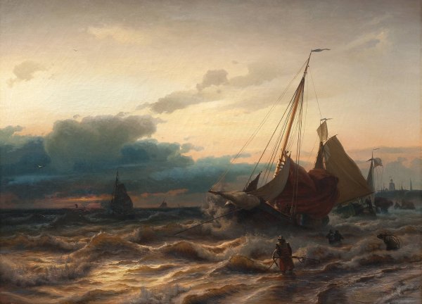 Storm off the Dutch Coast. Scene from Scheveningen  by Albert Berg - Hand-Painted Oil Painting Reproduction
