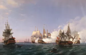 The Oland, Fighting with English Men-of-War in 1704 by Albert Berg Oil Painting