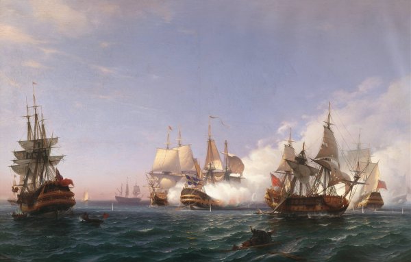 The Oland, Fighting with English Men-of-War in 1704  by Albert Berg - Hand-Painted Oil Painting Reproduction