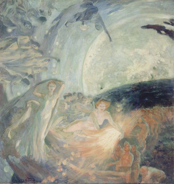 La Verite entrainant les Sciences a sa suite repand sa lumiere sur les hommes  by Albert Besnard - Hand-Painted Oil Painting Reproduction