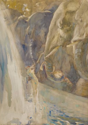 Young Women Lifted Up by Elephants by Albert Besnard Oil Painting