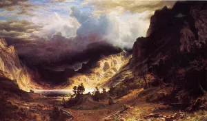 A Storm in the Rocky Mountains by Albert Bierstadt Oil Painting