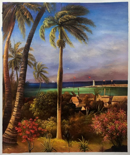 Sample hand-painted oil reproduction of Bahamian View by Henri Biva