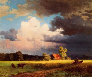 Bavarian Landscape also known as Red Barn Oil painting by Albert Bierstadt