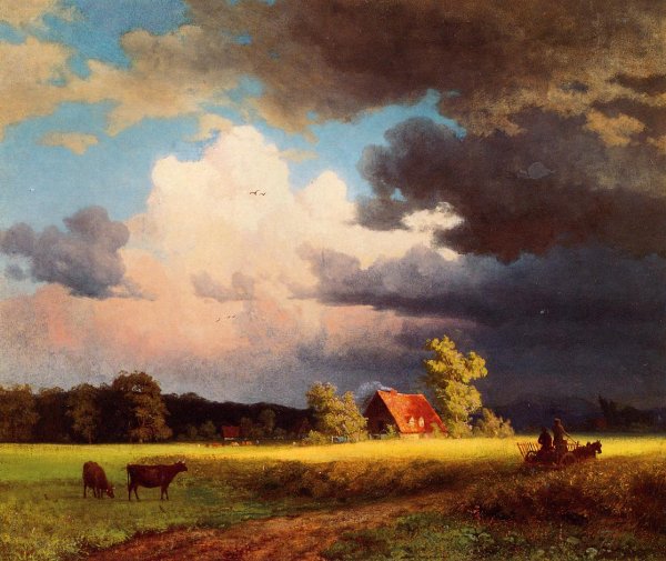 Main Product Photo of Bavarian Landscape also known as Red Barn Painting by Albert Bierstadt