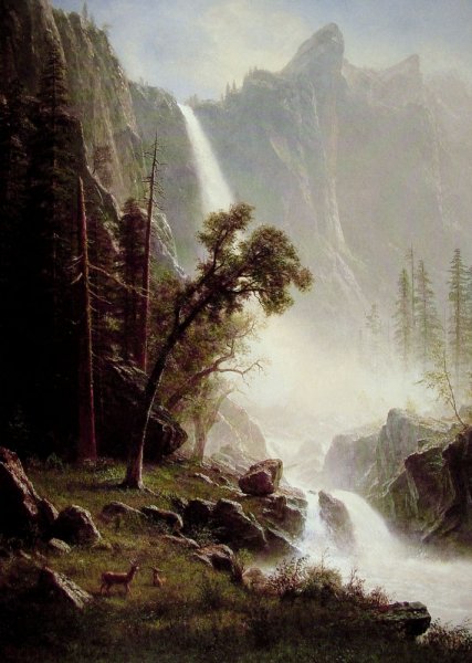 Main Product Photo of Bridal Veil Falls, Yosemite Painting by Albert Bierstadt