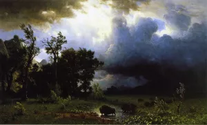 Buffalo Trail: the Impending Storm also known as The Last of the Buffalo Oil painting by Albert Bierstadt