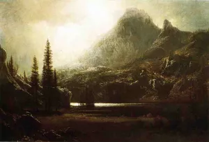 By a Mountain Lake by Albert Bierstadt Oil Painting