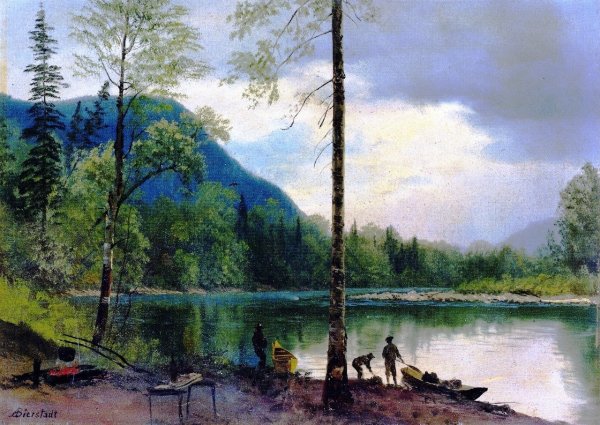 Main Product Photo of Campers with Canoes Painting by Albert Bierstadt