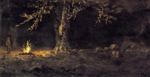 Campfire, Yosemite Valley Oil painting by Albert Bierstadt