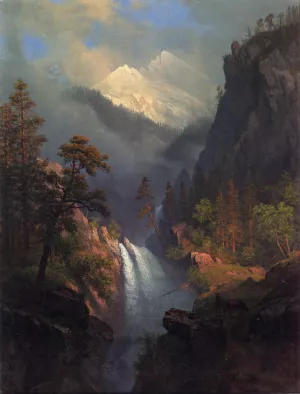 Cascading Falls at Sunset by Albert Bierstadt - Oil Painting Reproduction