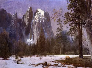 Cathedral Rocks, Yosemite Valley, Winter by Albert Bierstadt Oil Painting