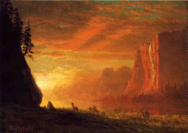 Main Product Photo of Deer at Sunset Painting by Albert Bierstadt
