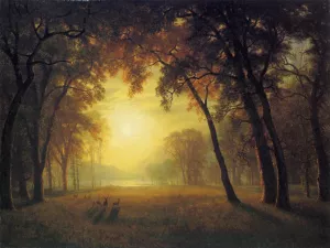 Deer in a Clearing by Albert Bierstadt - Oil Painting Reproduction