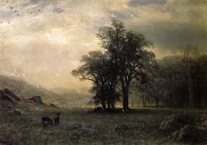 Deer in a Landscape by Albert Bierstadt Oil Painting