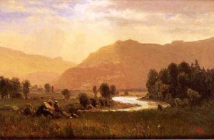 Figures in a Hudson River Landscape by Albert Bierstadt Oil Painting