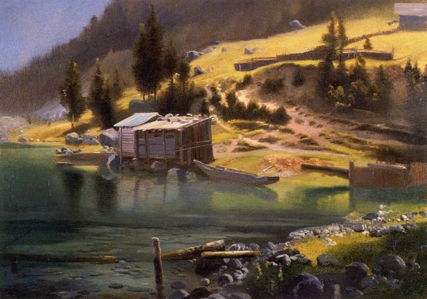 Main Product Photo of Fishing and Hunting Camp, Loring, Alaska Painting by Albert Bierstadt