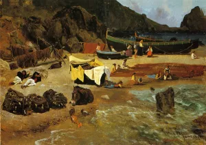 Fishing Boats at Capri by Albert Bierstadt - Oil Painting Reproduction
