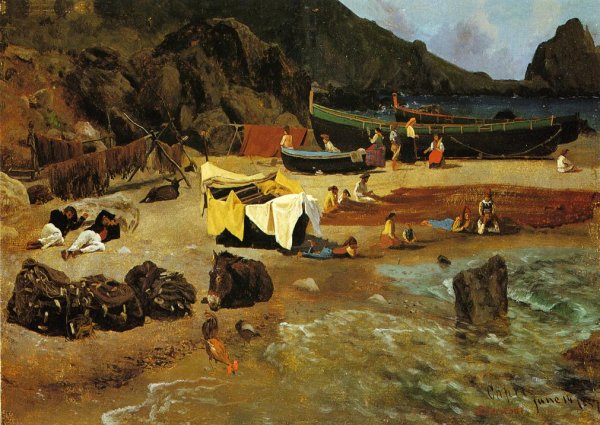 Main Product Photo of Fishing Boats at Capri Painting by Albert Bierstadt