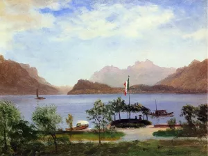 Italian Lake Scene by Albert Bierstadt Oil Painting