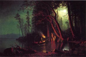 Lake Tahoe, Spearing Fish by Torchlight Oil painting by Albert Bierstadt